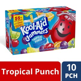Kool-Aid Jammers Tropical Punch Flavored Drink, 10 ct - Pouches, 60 Ounce