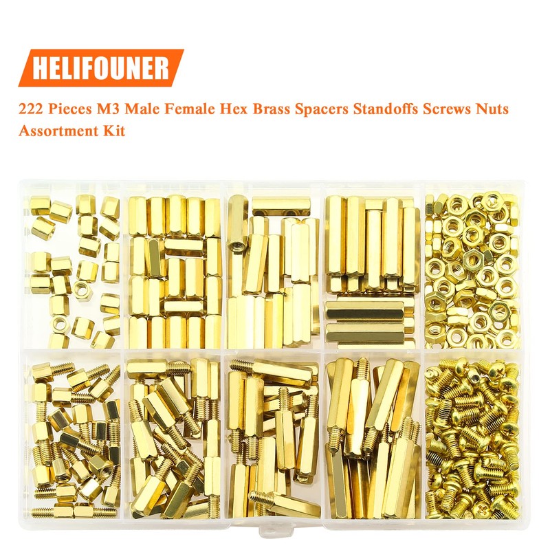 HELIFOUNER 222 Pieces M3 Male Female Hex Brass Spacers Standoffs