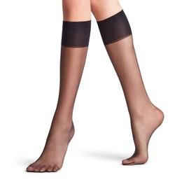 FALKE Women's Shelina 12 Denier Knee-High Socks, Light Shimmer, Casual or Dress, Ultra-Sheer Fine Transparent, Nylon, Black (Black 3009), 8-10.5, 1 Pair