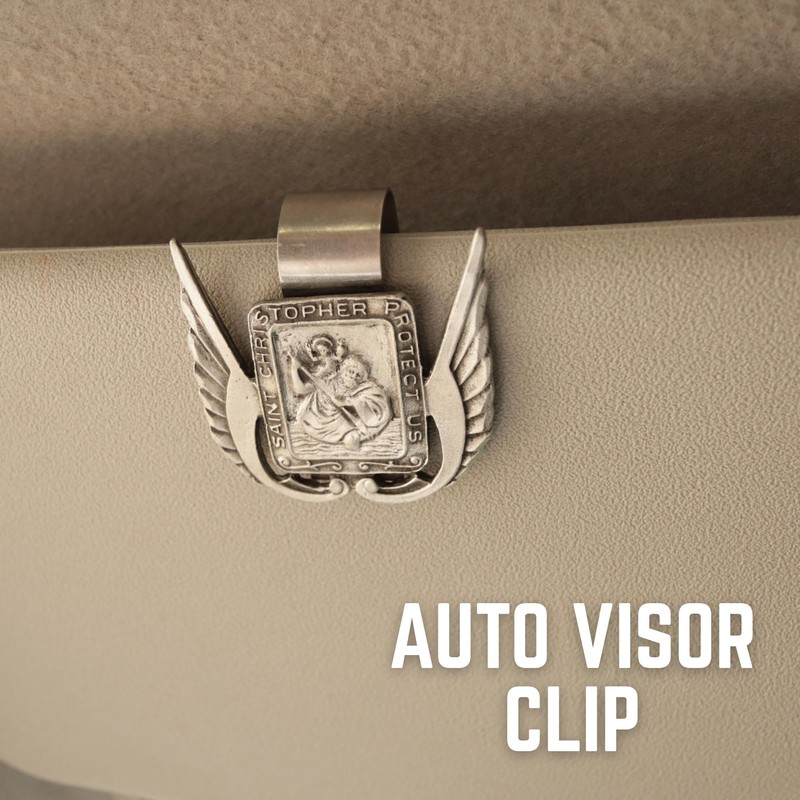 St. Christopher Visor Clip with Wings, Religious Patron Saint Medal