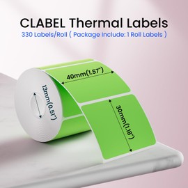 CLABEL Thermal Label 1.57'' x 1.18'' (40x30mm) Self-Adhesive Stickers for 220B/221B/230B Label Maker 330 Labels/Roll Black Text on Green Paper in Stronger Waterproof Tear-Resistant for Business Home