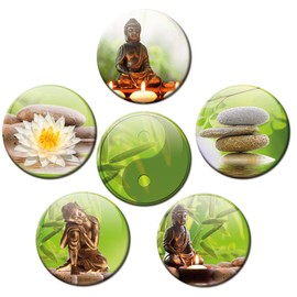 Fridge Magnets Buddha Wellness Set of 6 Decorative Gift Set Magnets Funny 50 mm Round Large Strong for Women Girlfriend Magnetic Board Fridge