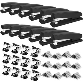 deli Stapler, 12 Pack Staplers with 12000 Staples and 12 Staple Removers, Staplers for Desk, 25 Sheet Capacity, Black