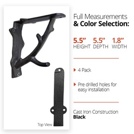 NACH Rustic Branch Black Shelf Brackets 6 inch, Wall Brackets for Shelves, Decorative Shelf Brackets for Wood Shelves, Wall Brackets, Rustic Shelf Brackets, 2 Pack Floating Shelf Brackets, JS-90-078S