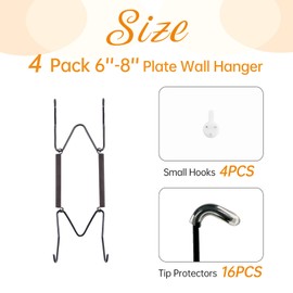 Plate Hangers for Wall for 6-8 inch, 4 Pack, Black