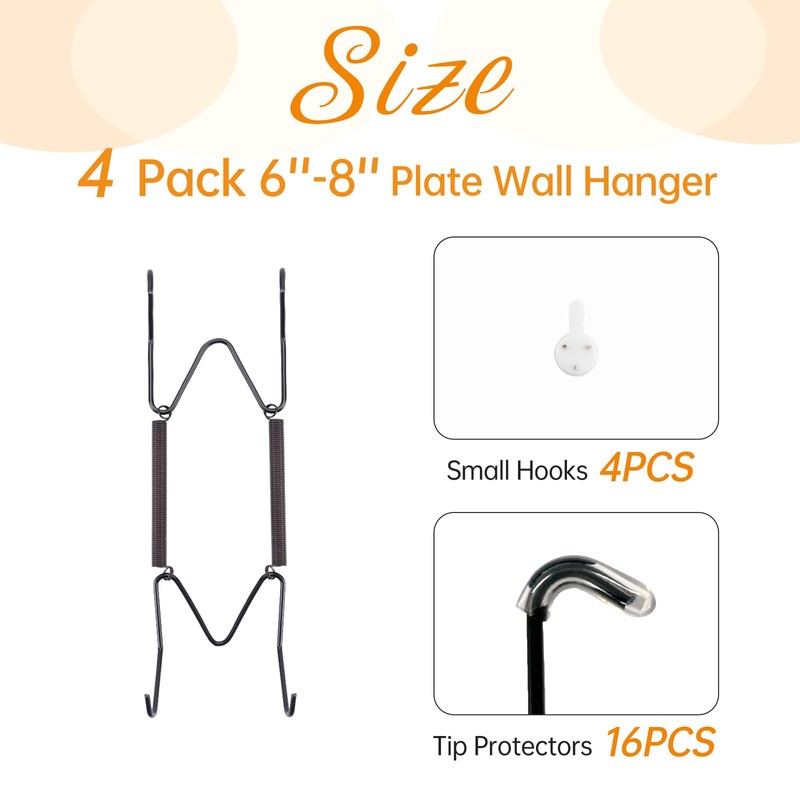Plate Hangers for Wall for 6-8 inch, 4 Pack, Black