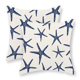 Navy Blue Pillow Covers 18x18 Pack of 2 Ocean Themed Beach Coastal Starfish Throw Pillow Covers,Summer Beachy Nautical Pillowcase Cushion Case for Home Couch Outdoor Decor