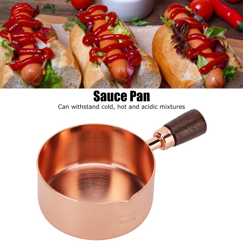 Sauce Pan Wooden Handle Rose Gold Stainless Steel Sauce Pot