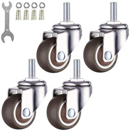 4-Pack 1.5 Inch Small Tiny Shopping Cart Wheel Swivel Caster Wheels Soft Rubber TPE M8x 20mm Mini Threaded Stem Caster Wheel, 165lb/75kg Load Capacity