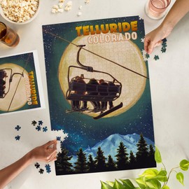 Telluride, Colorado, Ski Lift and Full Moon with Snowboarder (1000 Piece Puzzle, Challenging Jigsaw Puzzle for Adults, Made in USA)