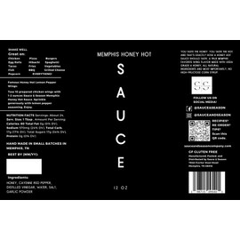 Honey Hot Sauce Sauce & Season Famous Memphis Honey Hot Sauce For Chicken Wings, Fish, Burgers, Pizza, Hibachi, Pasta, Tacos, etc. 12 fl oz