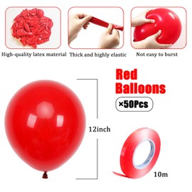 Red Balloons, 50 Pcs 12 Inch Red Latex Balloons for Birthday Decorations, Baby Shower, Christmas Party Balloons, Red Party Decorations