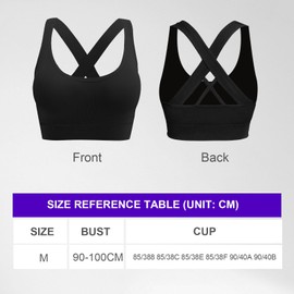 FUIPVGI Women Sports Bra Seamless Comfort Bras Padded with Removable Pads, Women's Strappy Back Shockproof Sports Bra Wireless Wrap Chest Crop Top for Yoga Fitness Workout Exercise (Black)