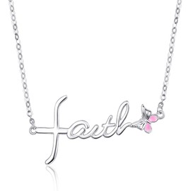 TANGPOET Butterfly Necklace 925 Sterling Silver Faith Hope Good Luck Necklace Religious Faith Pendant Valentines Day Jewellery Gifts for Women Girls
