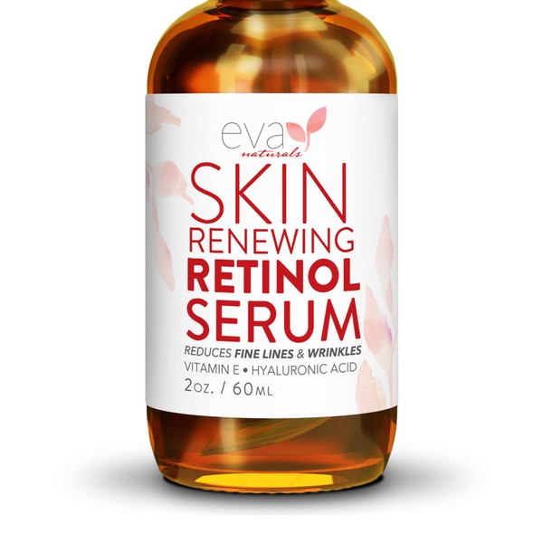 Retinol Serum 2.5% by Eva Naturals (2oz, Double-Sized Bottle) - Best Anti-Aging Serum, Minimizes Wrinkles, Helps Prevent Sun Damage, and Fades Dark Spots - Vitamin A Retinol with Hyaluronic Acid