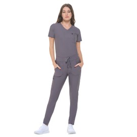 Natural Uniforms Ultra Stretch Form Fitting Womens Scrub Set (Charcoal, Medium)