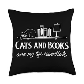 Cats and Books are My Life Essentials Apparel Cats and Books are My Life Essentials Cat & Book Lover Throw Pillow, 18x18, Multicolor