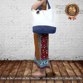 TOPDesign 1-Pack Super Strong Large 12oz Cotton Canvas Tote Bag, Reusable Grocery Shopping Cloth Bags, Fashionable Two-Tone Bags for Crafts, DIY Your Creative Designs