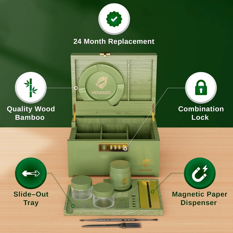 HOVANZO Upgraded Premium Large Bamboo Box - Locking Storage Decorative