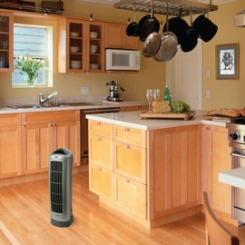 Lasko Portable Oscillating Ceramic Space Heater Tower with Digital Display, Remote Control, 2 Heat Settings and 8 Hour Timer, Gray