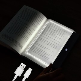 AVEKI Book Light, Dimmable LED Reading Light 3 Color Flat Book Lamp for Reading, Rechargeable Full Page Light with Timer Portable Bookmark Light Clip On Study Light for Kids Eye Protection (Black)