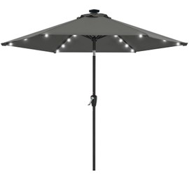 Durable & Practical 7.5 Ft Market Outdoor Patio Umbrella with Solar Lights Crank Lift Push Button Tilt | Dark Gray grey Color Large Shade Octagonal Stable Air Vent UV Wind Fade Water Proof
