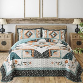 BEDIFANY King Size Quilt Sets, Lightweight Cotton Filling King Quilt Bedding Set (98 x 106 inch) Garden Style Floral Bedspread King Size Coverlet Set for Bed Decorations - All Seasons, 3 Pieces