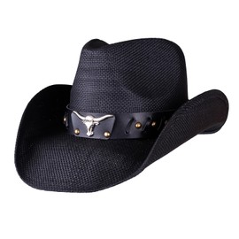 UwantC Cowboy Hat for Women Men Straw Cattleman Crease Western Hats Shapeable Wide Brim Cowgirl Hat Black One Size