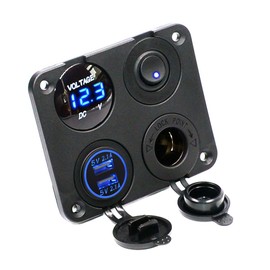 Cllena Dual USB Socket Charger 2.1A&2.1A + LED Voltmeter + 12V Power Outlet + ON-Off Toggle Switch Four Functions Panel for Car Boat Marine RV Truck Camper Vehicles GPS Mobiles (Blue)