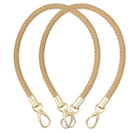 SUIKIHUM 2 Pack Braided Purse Straps, (60cm/23.62" Replacement Purse Strap) PU Leather Handbags Handles with Golden Spring Buckle for Clutch, (Apricot)