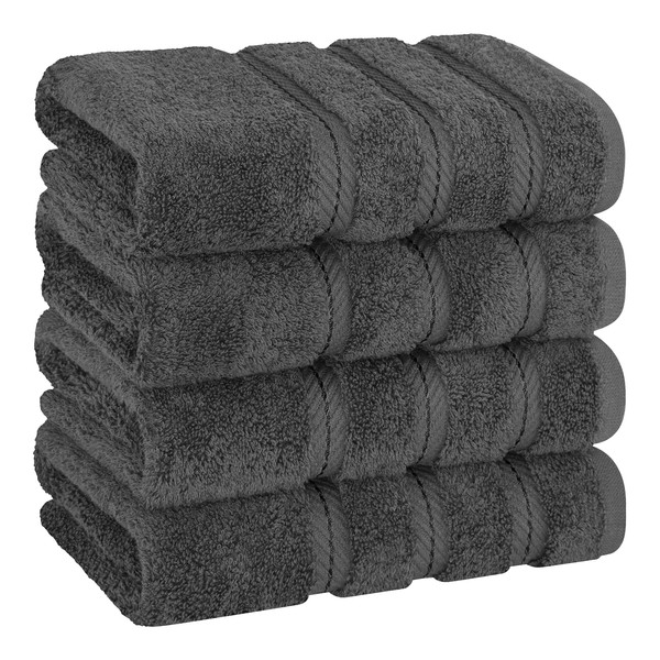 American Soft Linen Hand Towels, Hand Towel Set of 4, 100% Turkish Cotton Hand Towels for Bathroom, Hand Face Towels for Kitchen, Gray Hand Towel