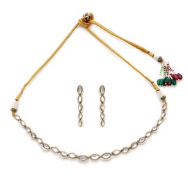 BeAbhika Marquise Necklace Set with Matching Earrings | Elegant Single String Design Indian jewellery for Women, Zinc, No Gemstone