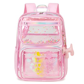 Ocldh Clear Backpack for School Girls - 16.5inch Transparent Stadium Approved Kids Bookbag See Through Middle College School Bag Large Laptop Backpack for Women Teenagers Students