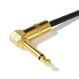 ExcelValley - 1 Piece - Right Angle Guitar Pedal Effect Mono Patch Cables Leads - 6.35mm 1/4" [Gold - Black | 25 cm - 9.84"]