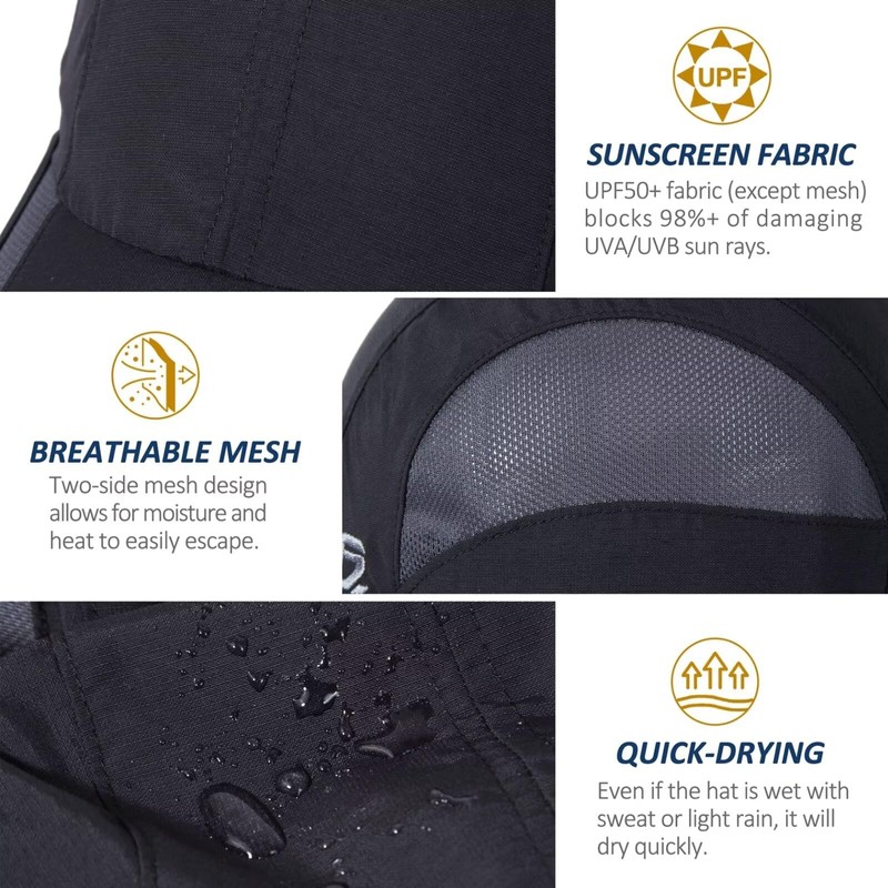 GADIEMKENSD Quick Drying Breathable Running Outdoor Hat Only, Black, Blue