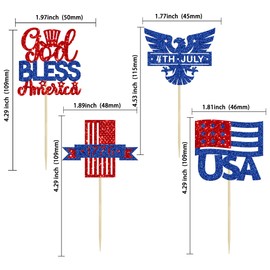 Ephlyn 24Pcs God Bless the USA with Stars Cupcake Toppers Independence Day Cupcake Toppers 4th of July Patriotic Cupcake Picks Toothpicks Decorations for Independence Day Party Supplies