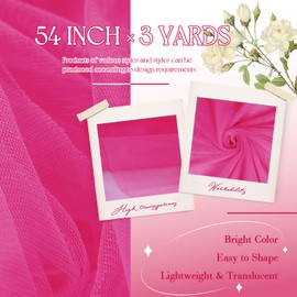 vveiiye Hot Pink Soft Mesh Fabric 54 Inch by 3 Yards, No Stretch Sheer Mesh Netting, Tulle Gauze Fabric for Wedding Dress Prom Gown Corset Base Dance Costume Crafts