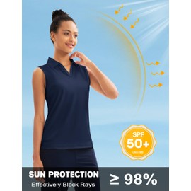 MAGCOMSEN Women's Polo Shirts Sleeveless Golf Tank Tops UPF 50+ Moisture Wicking Collared Workout Pickleball Tops Navy M