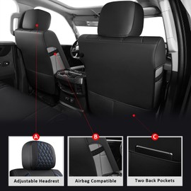 MIROZO Tundra Seat Covers Blue, Leather Truck Seat Covers Automotive Seat Covers Car Seat Protector Fits for Toyota Tundra 2014 2015 2016 2017 2018 2019 2020 2021 (Black and Blue,Full Set)
