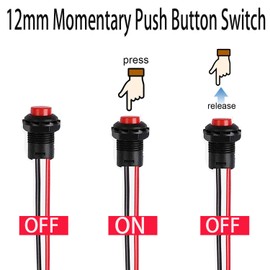 RUNCCI-YUN 20pcs Round Mini Push Button 12 mm, Momentary Push Button Switch, Mini Push Button Switch, AC 250V/1.5A 125V/3A for Arduino DIY, Car Trumpet, PC, Table Lamp, Front Doorbell Red Black