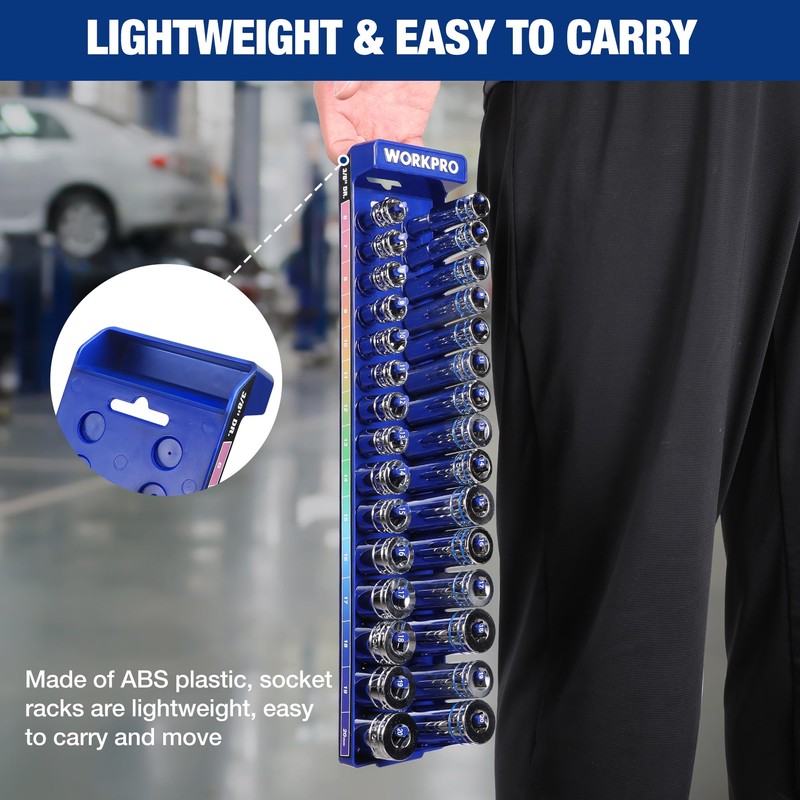 WORKPRO Socket Organizer Set, 8PC Socket Holder, 1/4", 3/8", 1/2"