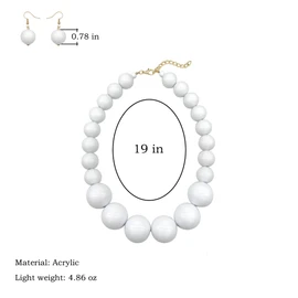 JHWZAIY White Beads Necklace, Costume Jewelry For Women Strand Necklaces, Acrylic African Beaded Necklace Chunky Statement, Halloween Necklaces (01 necklace earrings set)