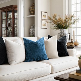 MIULEE Navy Blue Velvet Throw Pillow Covers Set of 2 20x20 Inches, Soft Neutral Decorative Pillow Cases with Luxurious Textured Vintage Cushion Covers for Home Decor Couch Sofa Bed