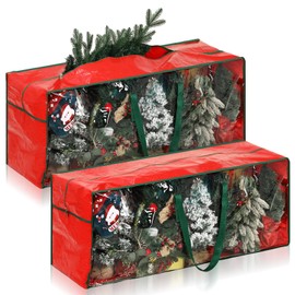 Wovnet 2 Pcs Christmas Tree Storage Bag Fits Up to 7.5 Ft Tall Artificial Xmas Holiday Trees 47" x 15" x 20" Large Storage Bags with Dual Zipper and Durable Reinforced Handles(Red)