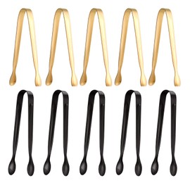 Mini Serving Appetizers Tongs Ice Tongs Sugar Tongs, Stainless Steel Kitchen Tongs Appetizers Tongs for Coffee Bar Tea Party Desserts Party Sugar and Ice Bucket (4.3 Inch, Gold&Black)