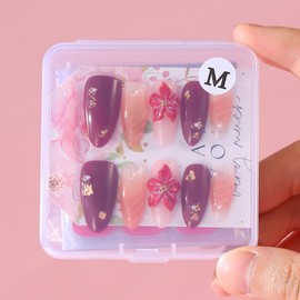 ADAIER Handmade Press On Nails, French Nails,wedding, party,Short Coffin Nails Set for Handmade,Reusable Opaque Nails in 10 Nail Kit for Women(Z-02) (Z08, M)