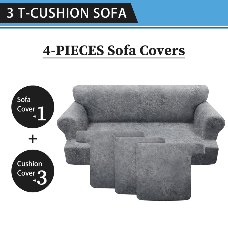 Pfrstuv 4-Piece T Cushion Sofa Slipcover - Leather Look Couch