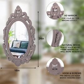 Oval Vintage Arendahl Traditional Wooden Hanging Mirror Rustic Brown Carved Wall Mirror Decorative Antique Mirror Baroque Style Aesthetic for Vanity Bedroom, Living Room, Kitchen,Entryway 24"x16"