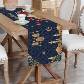 Ramadan Table Runner Table Decorations, Happy Ramadan 2024 Party Supplies Decorations Holiday Kitchen Dining Table Runners 13x72 Inch