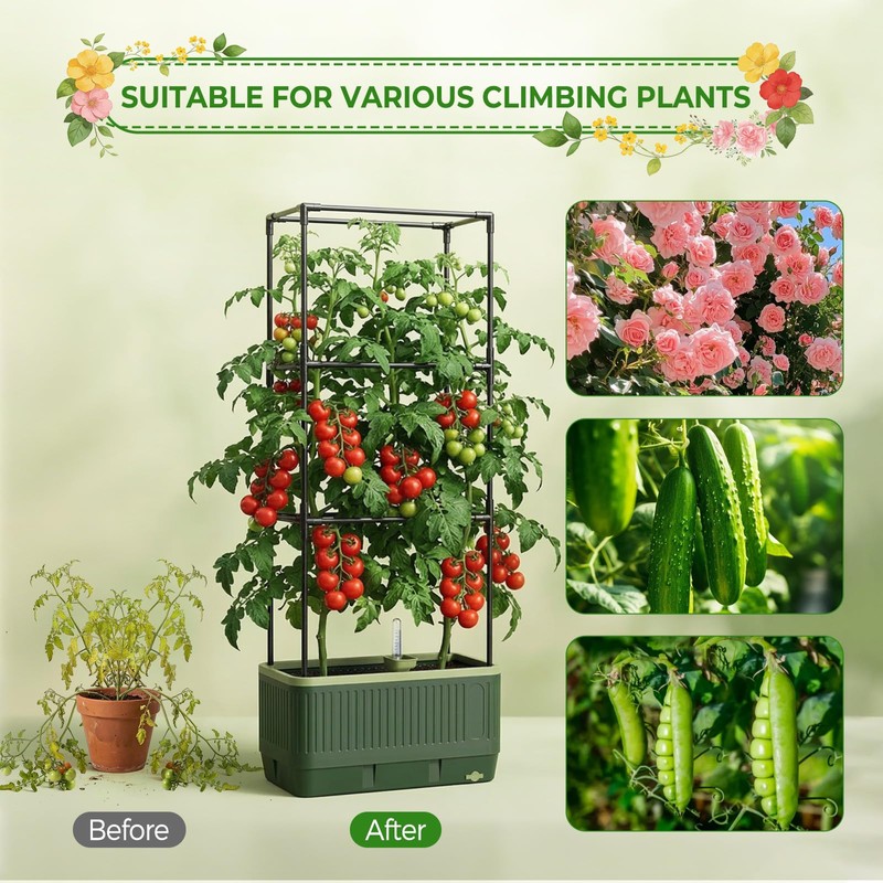 Raised Garden Bed Tomato Planter with Trellis, 52" Self Watering